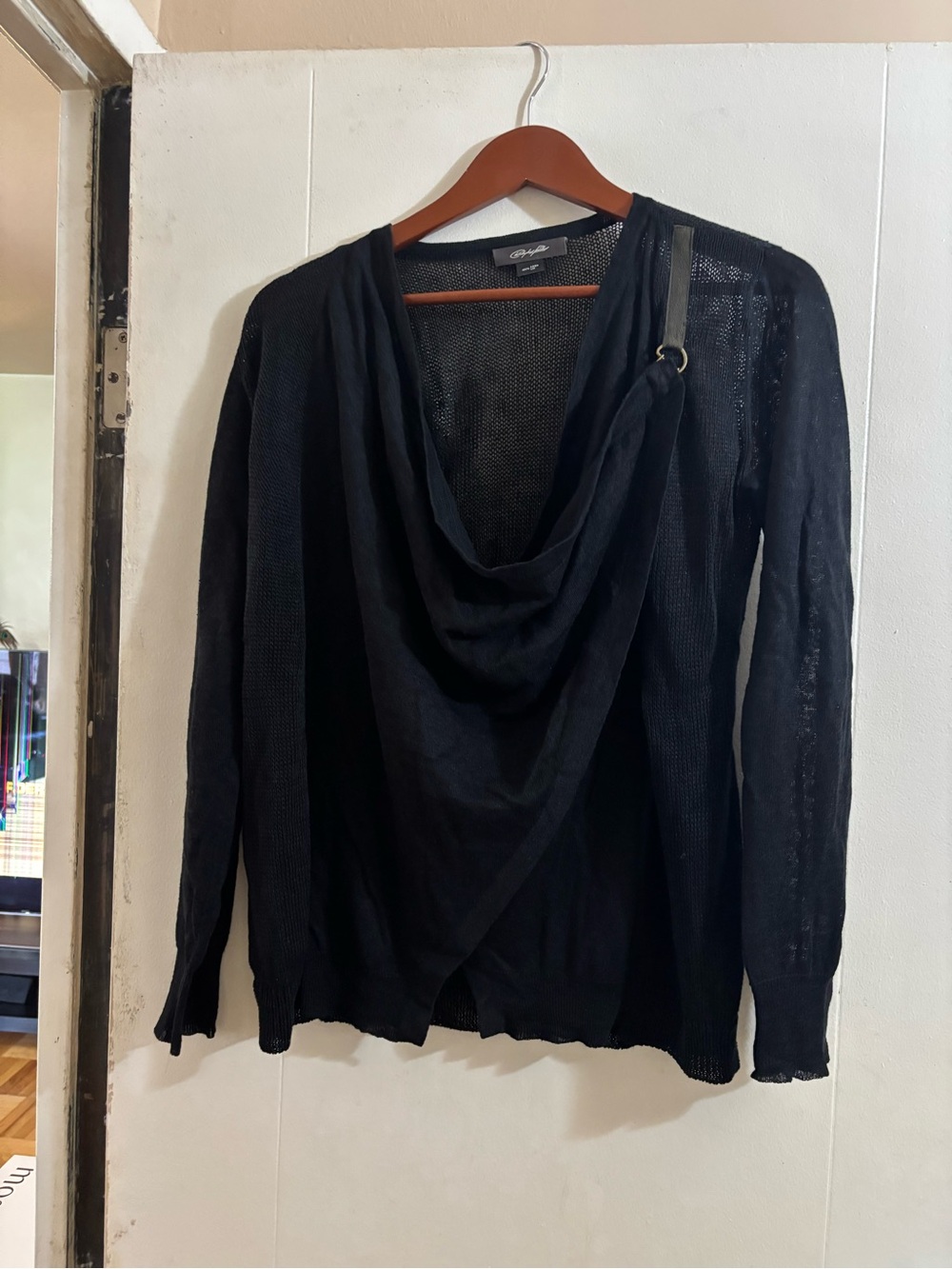 Christopher Kane Black Mesh Linen Blend Top with O-Ring Detail